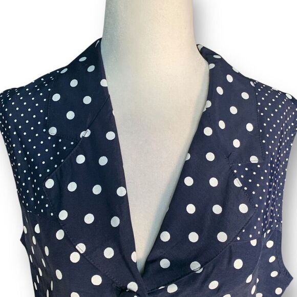 Vintage Navy Blue Polka Dot Waistcoat Tailored  Suit Blazer Vest Vneck Tie Back - Picture 4 of 12